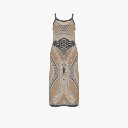 Premium Women's Jacquard Knit Midi Dress - Natural