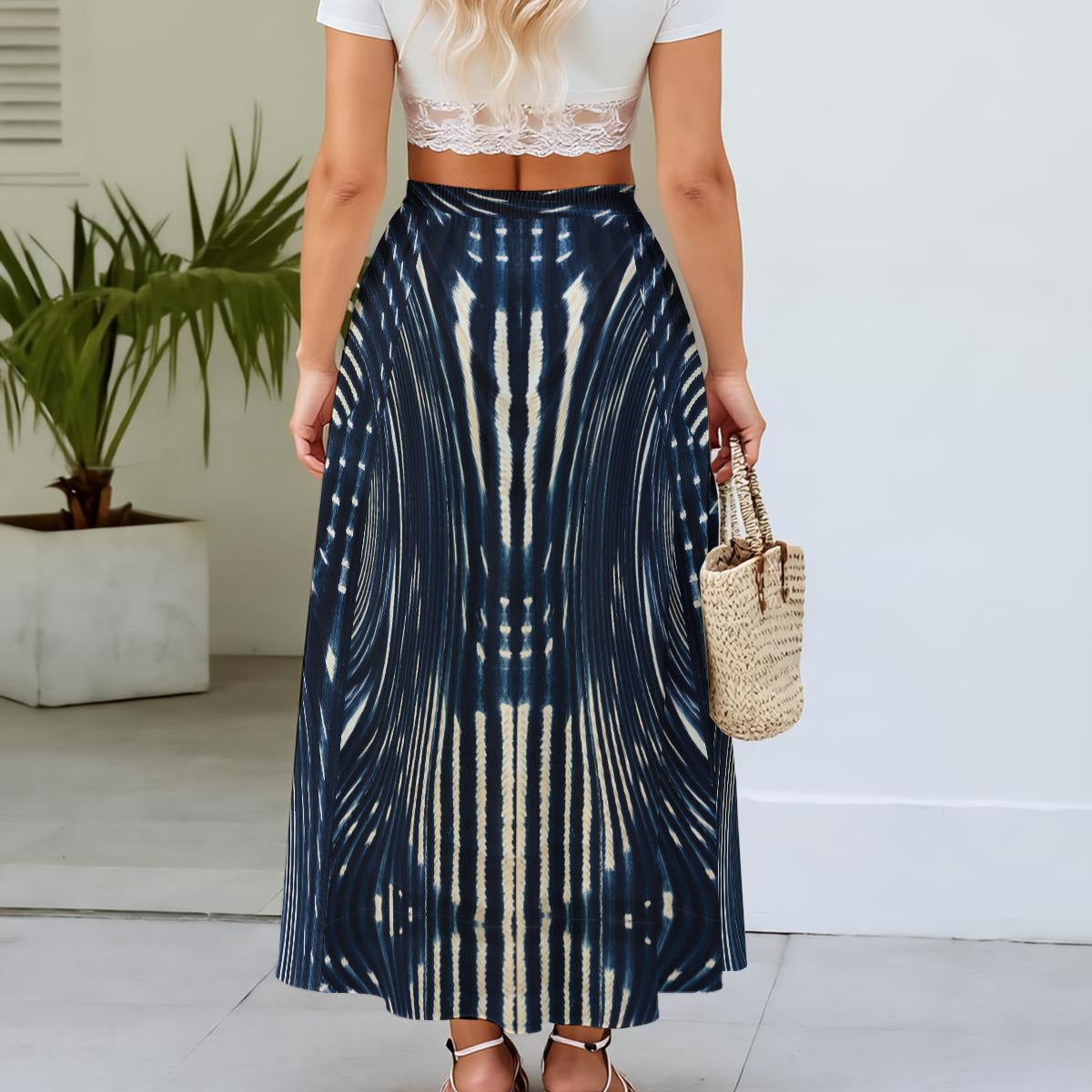 Women's Fully Lined Maxi Skirt- Mali Indigp