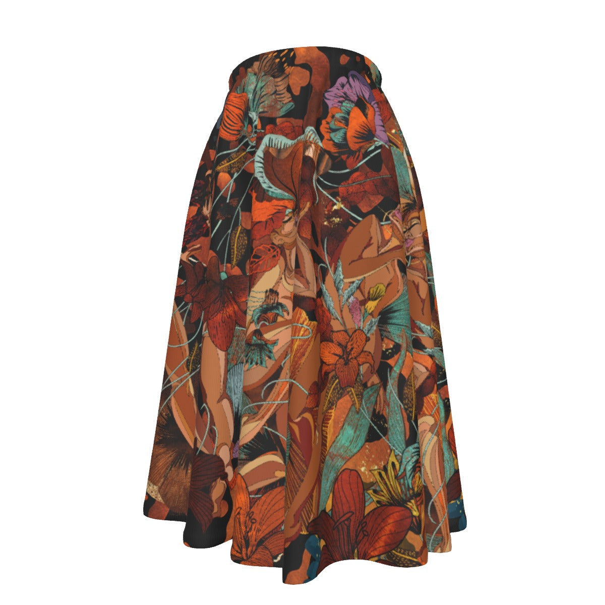 Women's Flared Midi Skirt With Pockets - Black Joy/ Kitty 4 Life