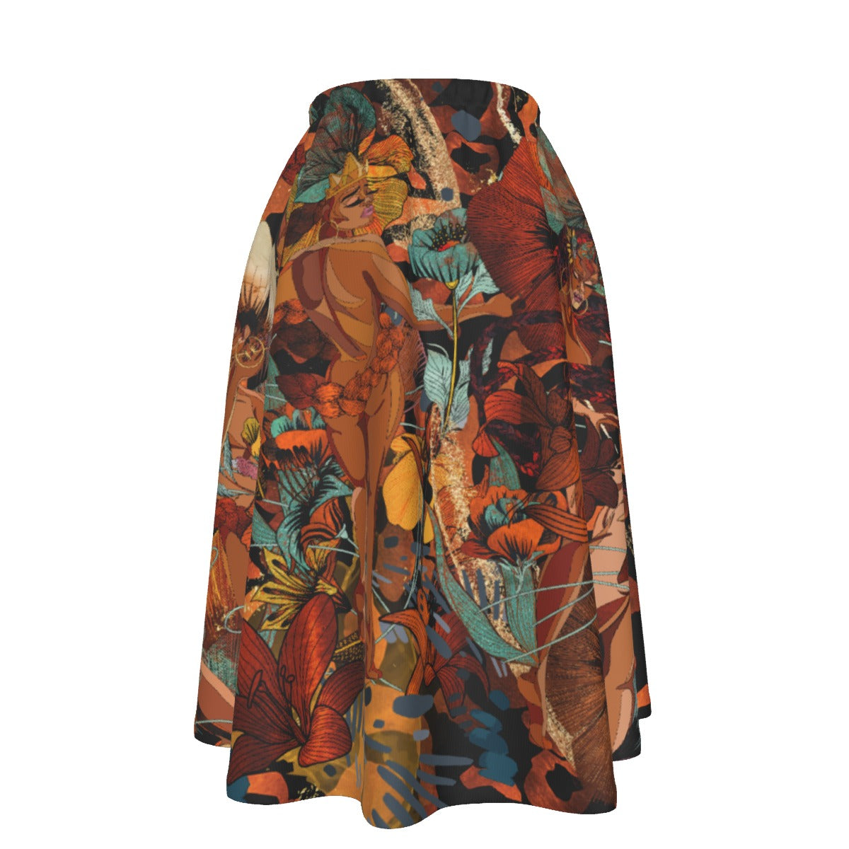 Women's Flared Midi Skirt With Pockets - Black Joy/ Kitty 4 Life