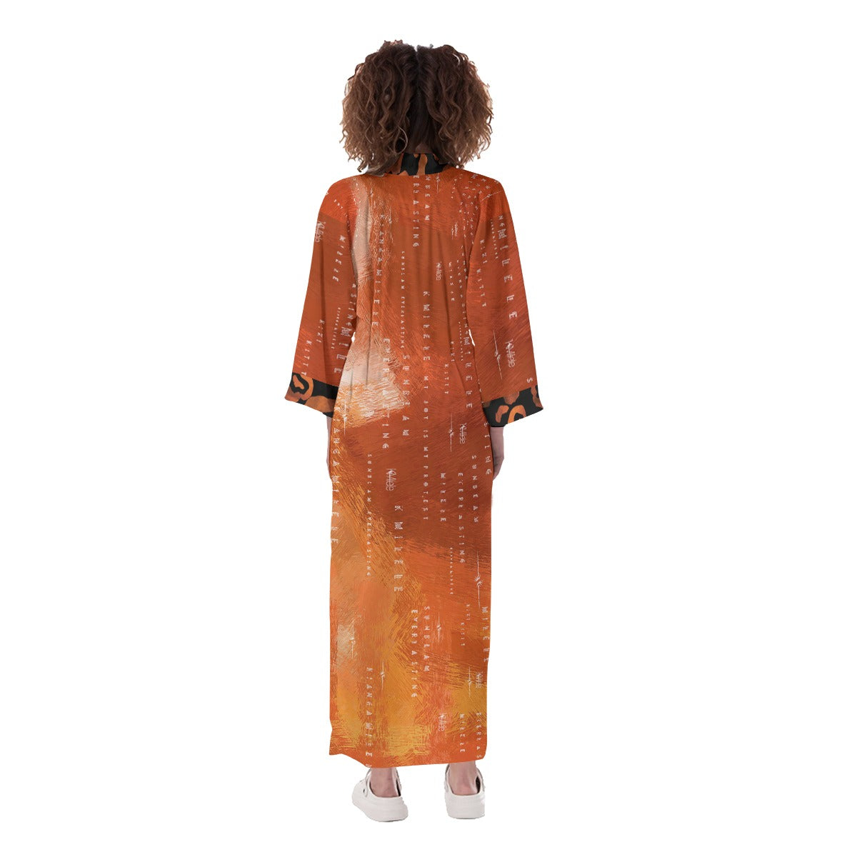 Long Satin Kimono - Autumn Sunset