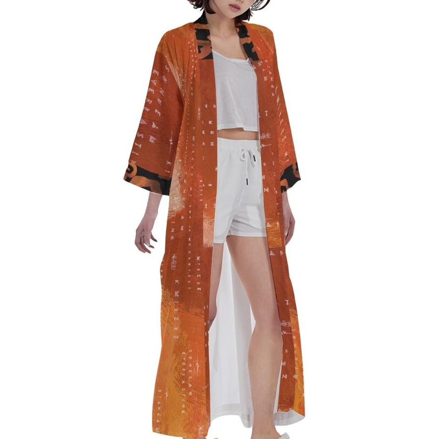 Long Satin Kimono - Autumn Sunset