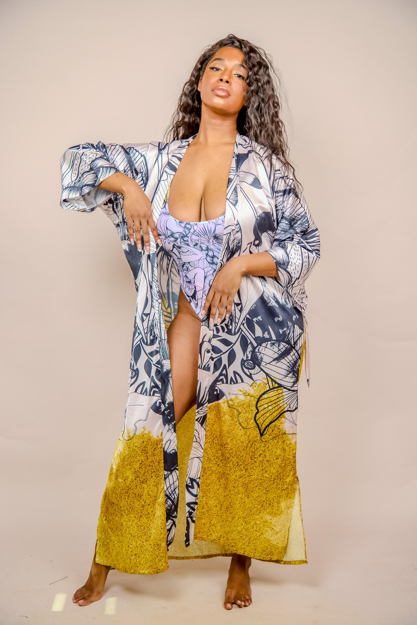 Satin Kimono Long Robe - Garden of Joy