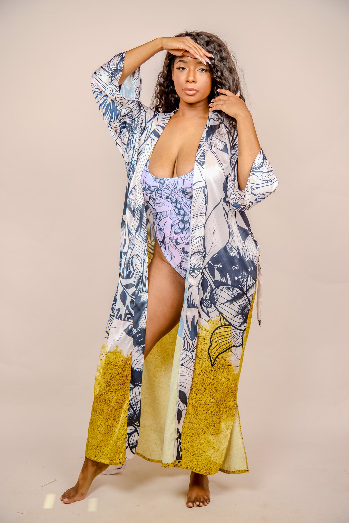 Satin Kimono Long Robe - Garden of Joy