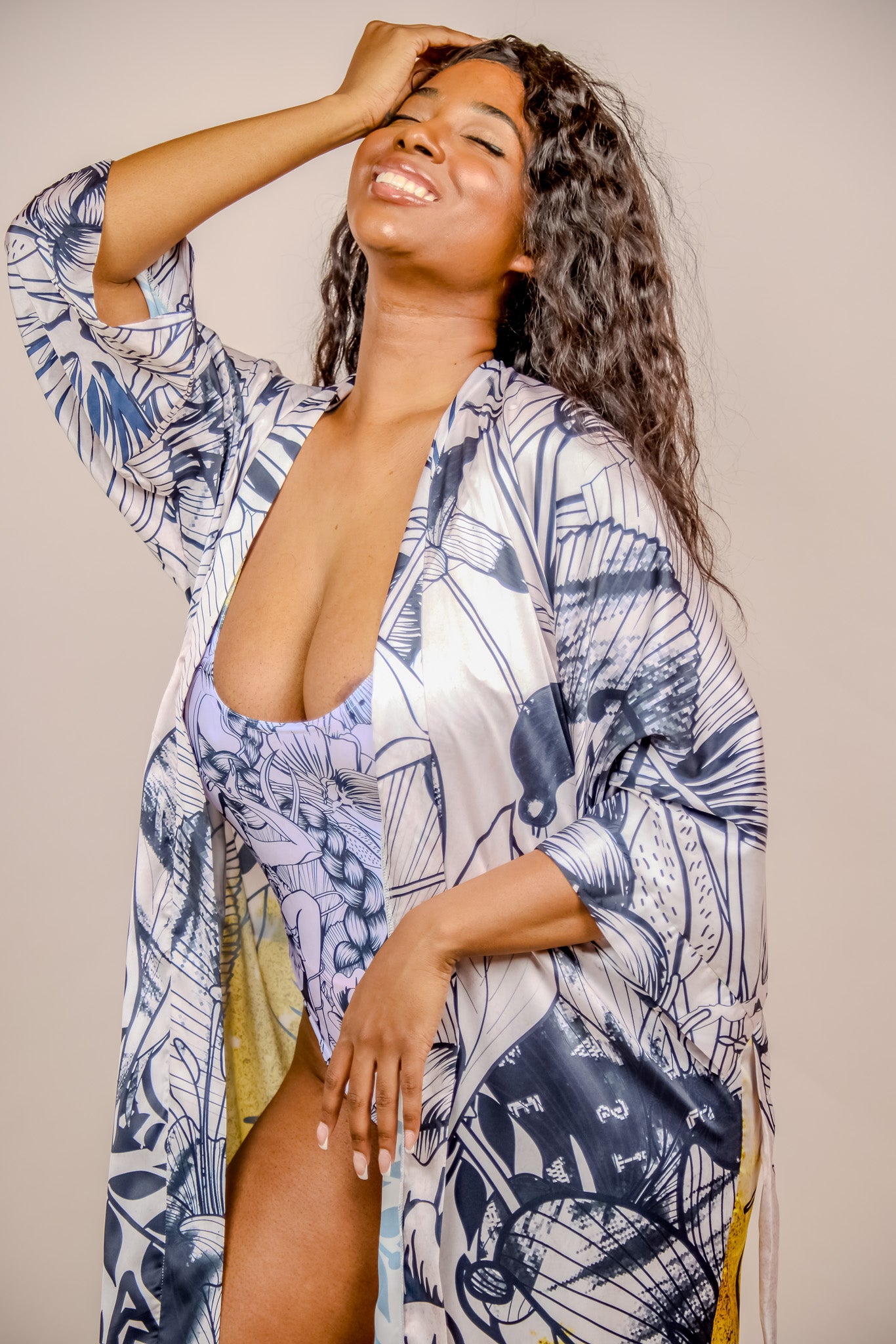 Satin Kimono Long Robe - Garden of Joy