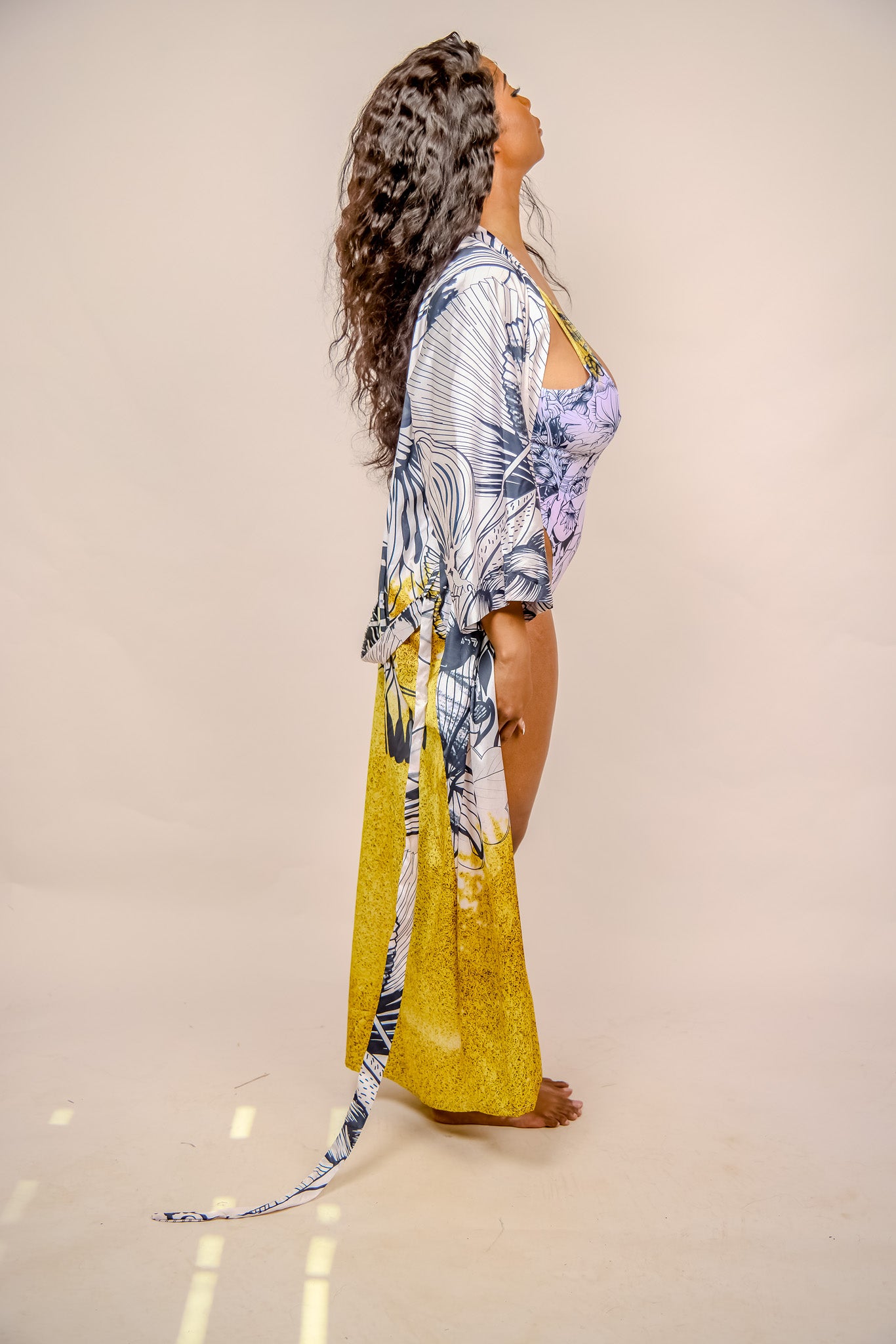 Satin Kimono Long Robe - Garden of Joy