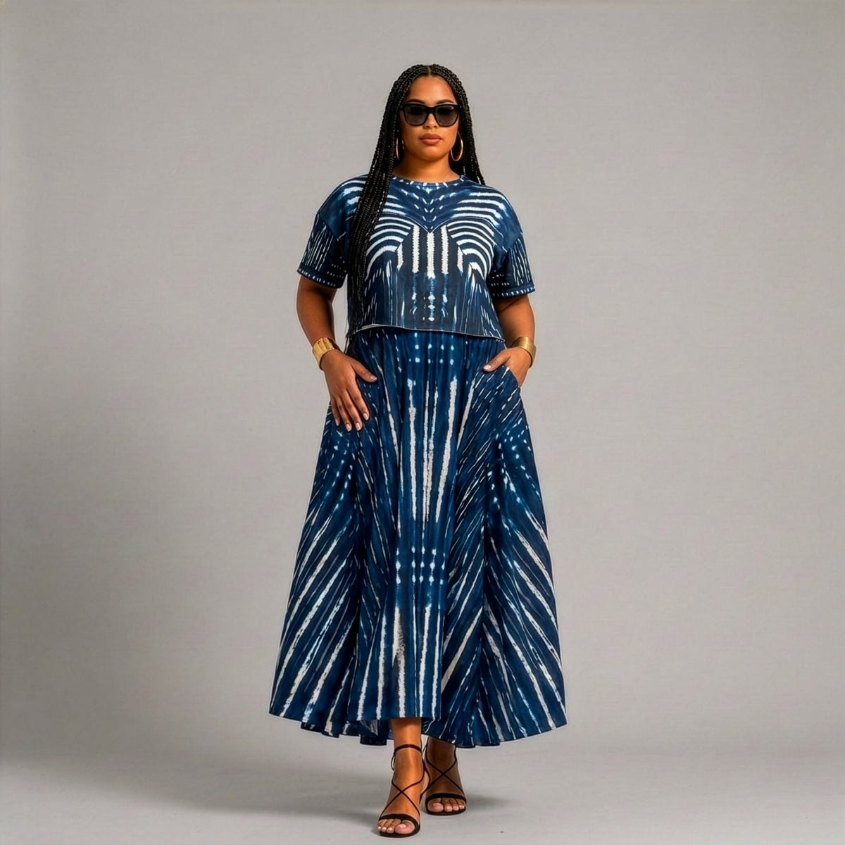 Women's Midi Skirt With Pockets - Mali Indigo