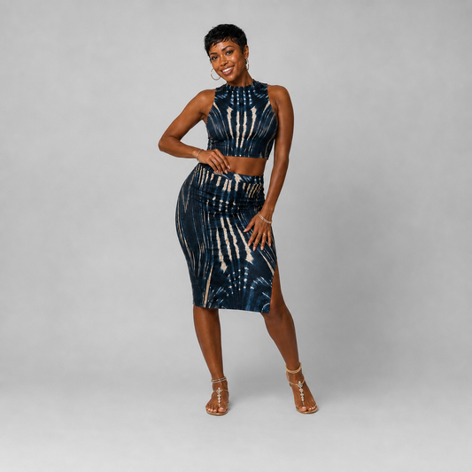 Women's Body-Con Crop Top & Pencil Skirt Set - Mali Indigo