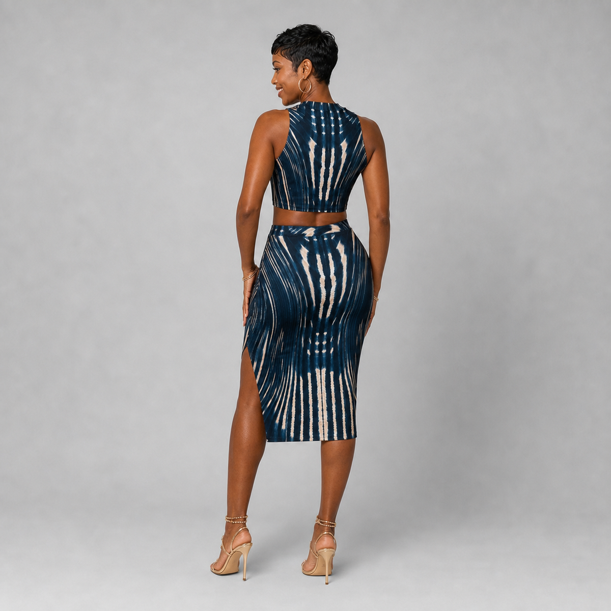 Women's Body-Con Crop Top & Pencil Skirt Set - Mali Indigo