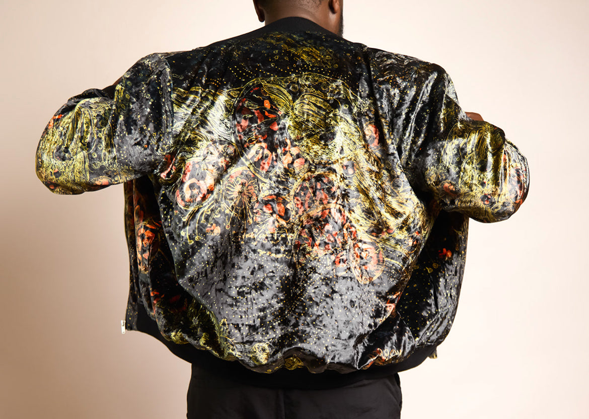 Men's Fully Lined Velvet Bomber - Why is the Universe