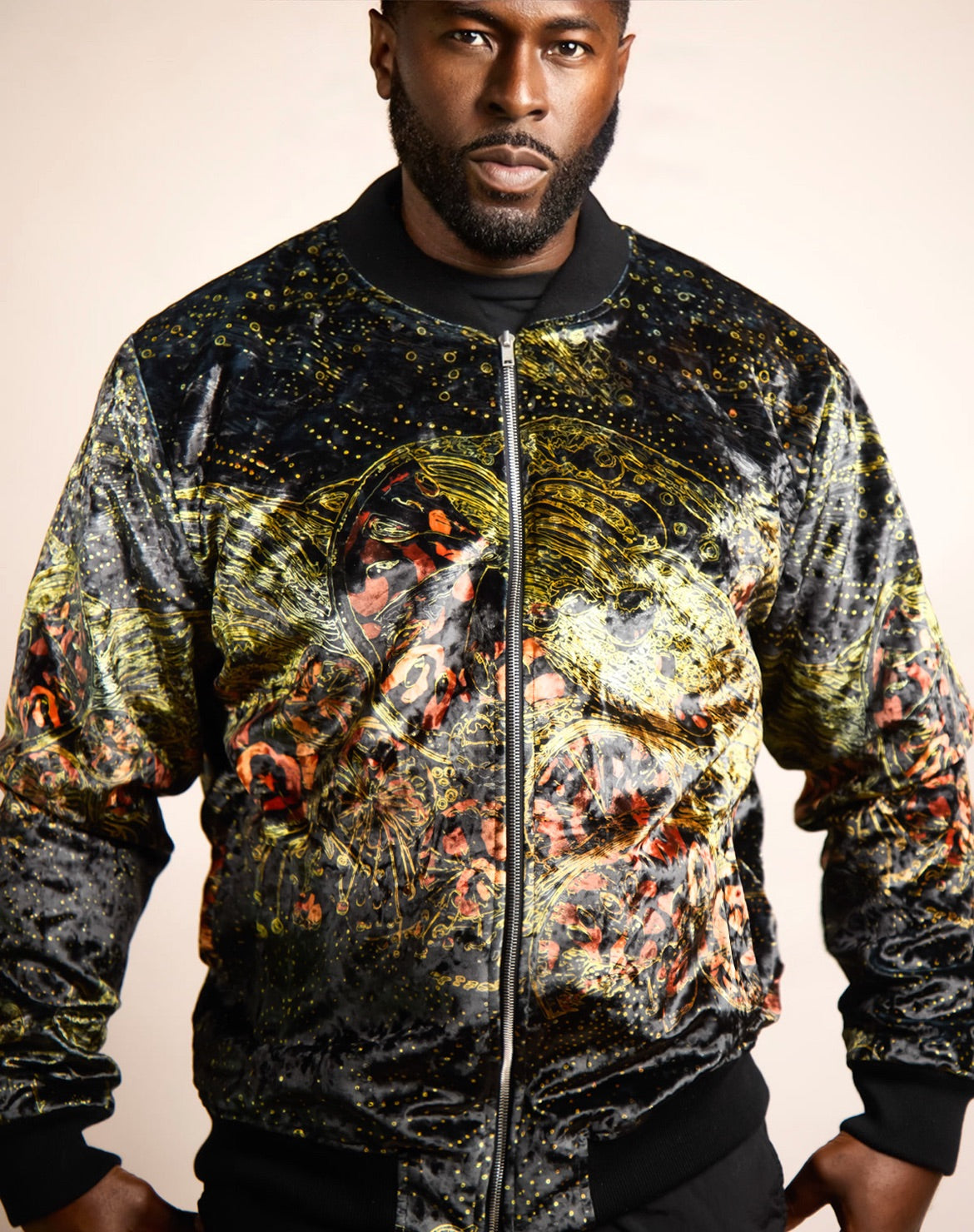 Men's Fully Lined Velvet Bomber - Why is the Universe