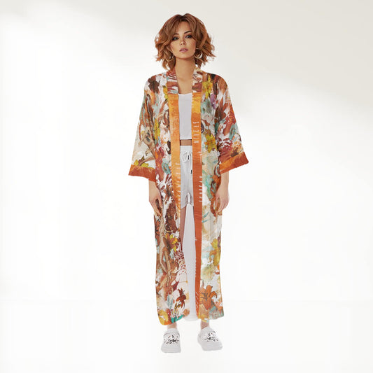 Long Satin Kimono - Chicken Bone Beach